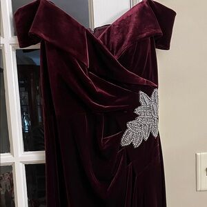 Alex Evenings Burgundy Velvet Dress with Silver Embellishment